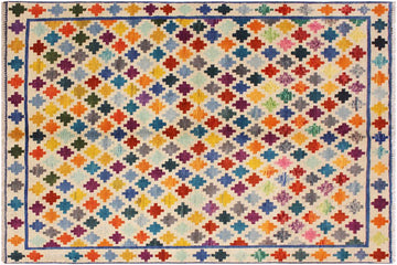 handmade Geometric Balouchi Beige Blue Hand Knotted RECTANGLE 100% WOOL area rug 5' x 7'